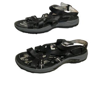 Golfstream Womens  Black Leather Strappy Sandals Size 9M With Floral Sole Design